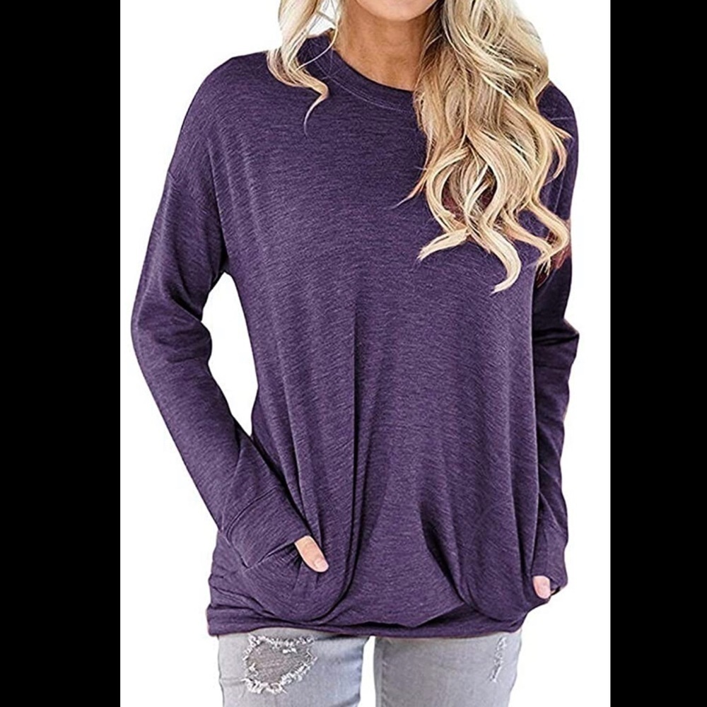 𝅺purple long sleeve loose fit top